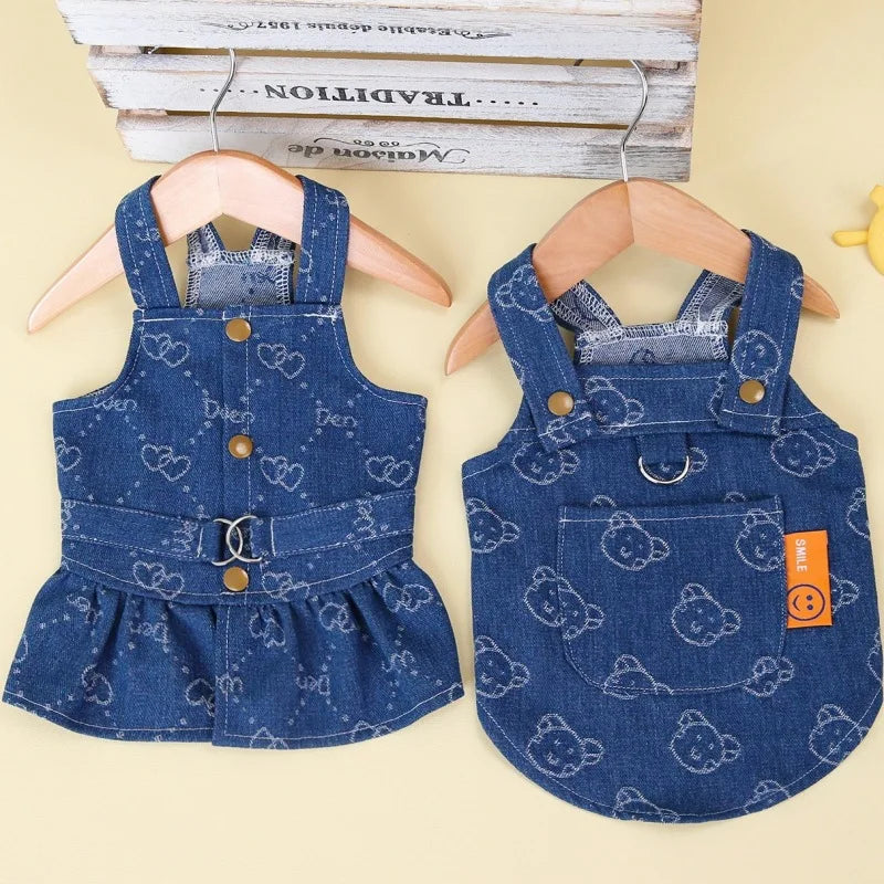 Pattern Denim Pet Dress & Vest Combo