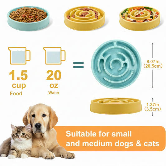 Anti-Gulping Everyday Slow Feeder Pet Bowl; Maze Pattern Bloat Prevention Dish