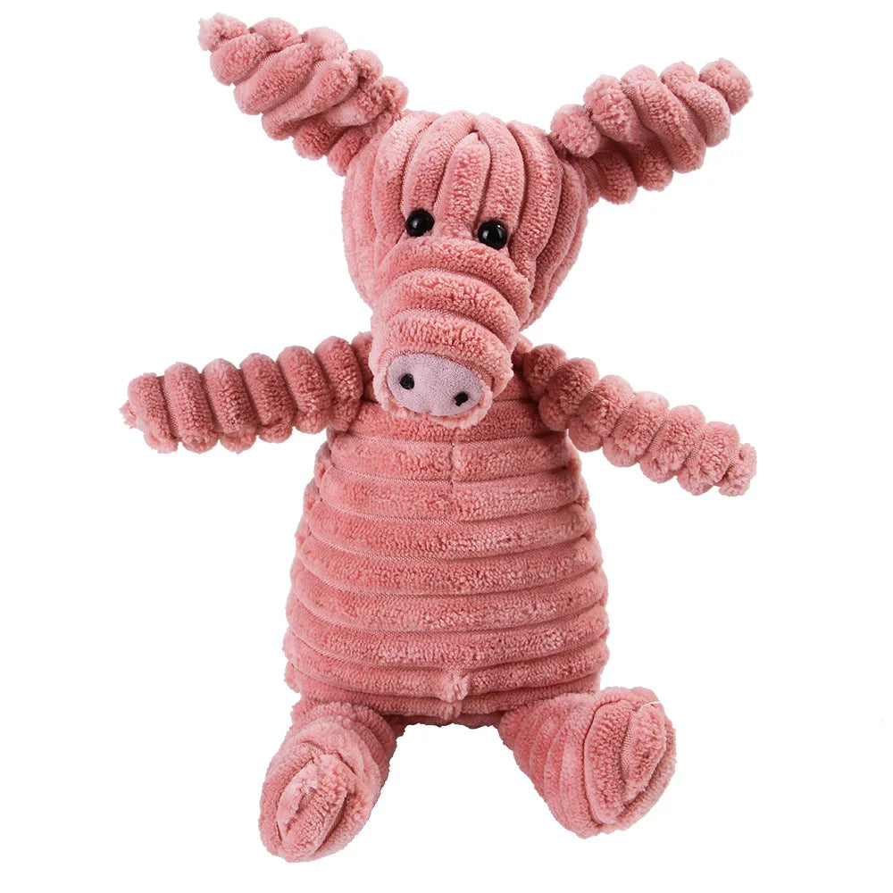 Plush Corduroy Animal Dog Toy; Durable Textured Squeaky Toy for Medium & Small Dogs
