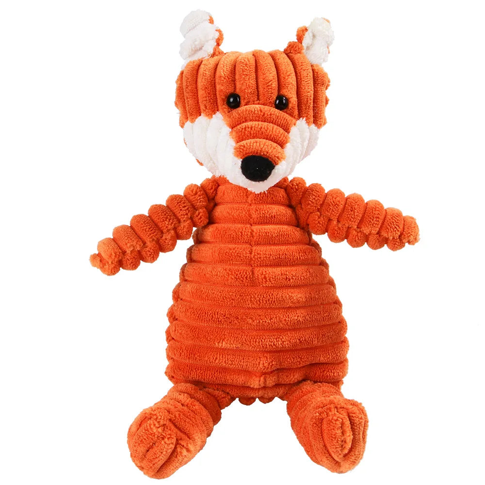 Plush Corduroy Animal Dog Toy; Durable Textured Squeaky Toy for Medium & Small Dogs
