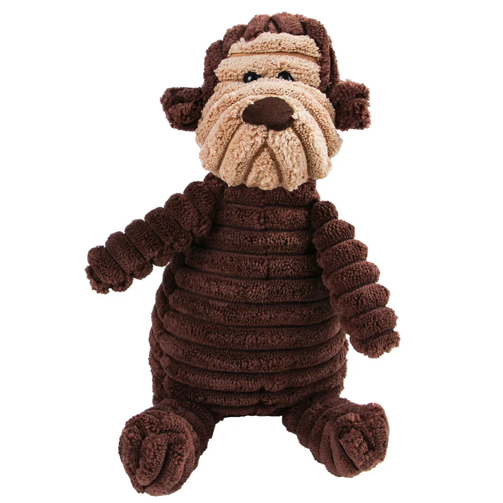 Plush Corduroy Animal Dog Toy; Durable Textured Squeaky Toy for Medium & Small Dogs