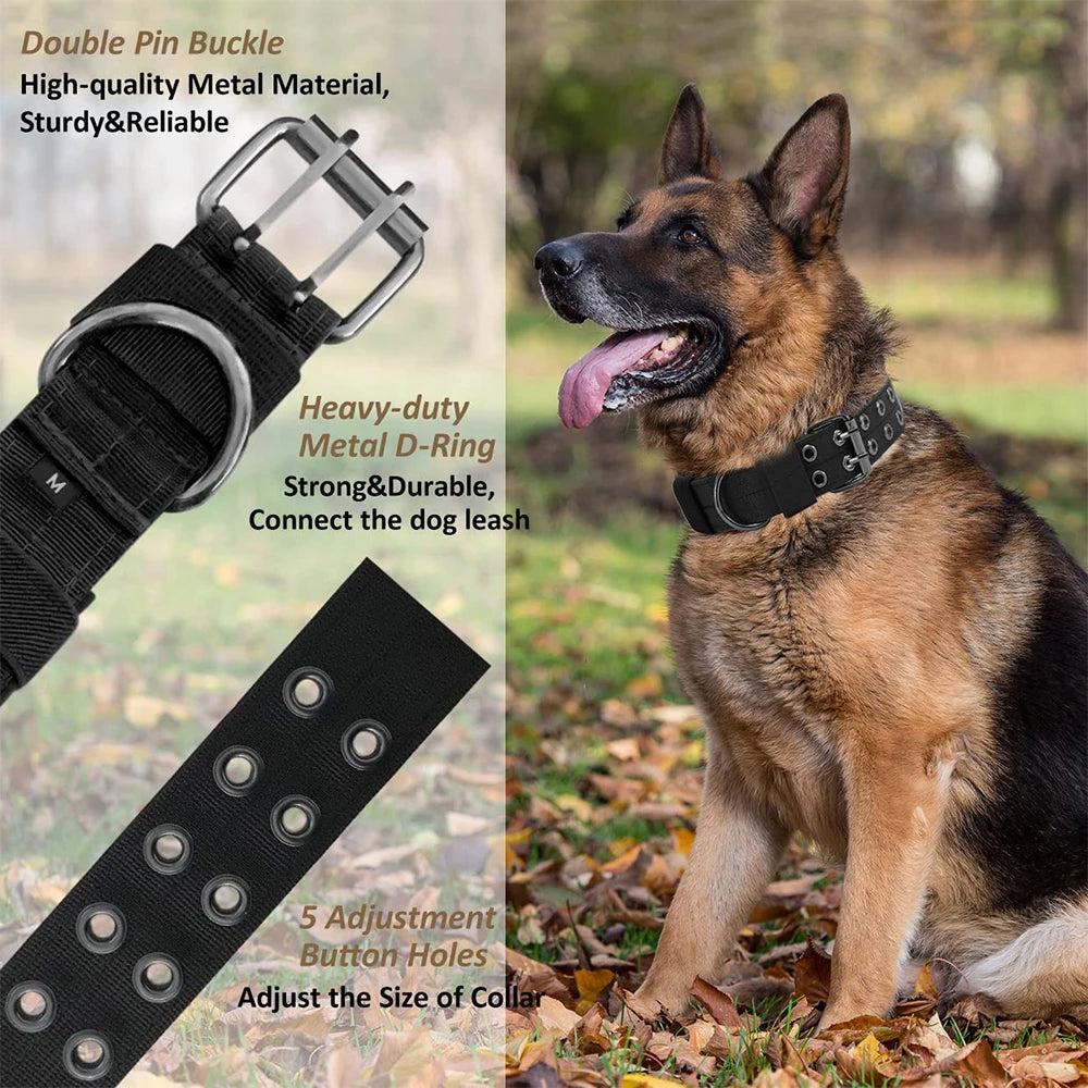 Military Tactical Dog Collar; Heavy Duty Nylon Training Collar with Control Handle