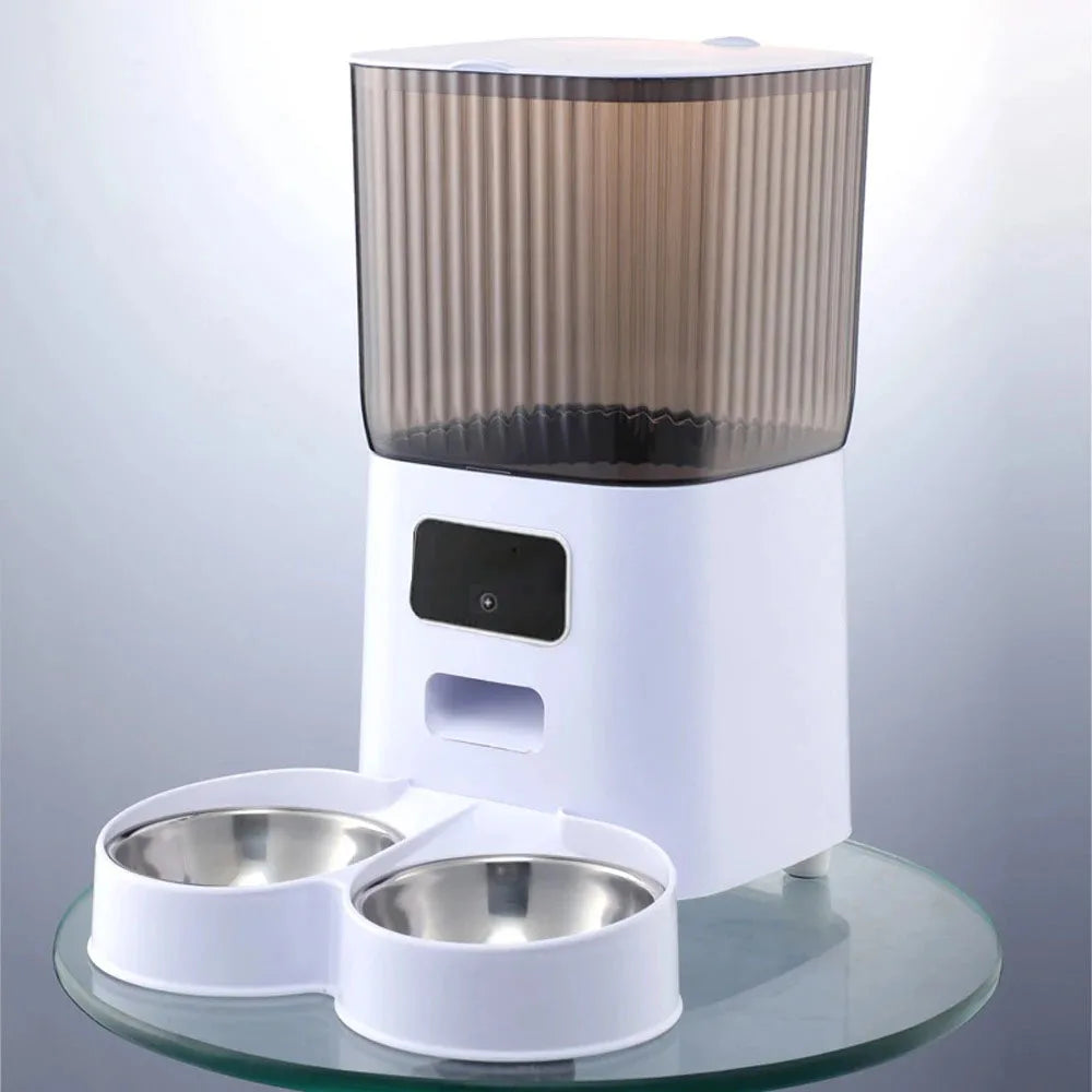 Smart Automatic Pet Feeder with HD Camera (White); WiFi Enabled Cat & Dog Food Dispenser