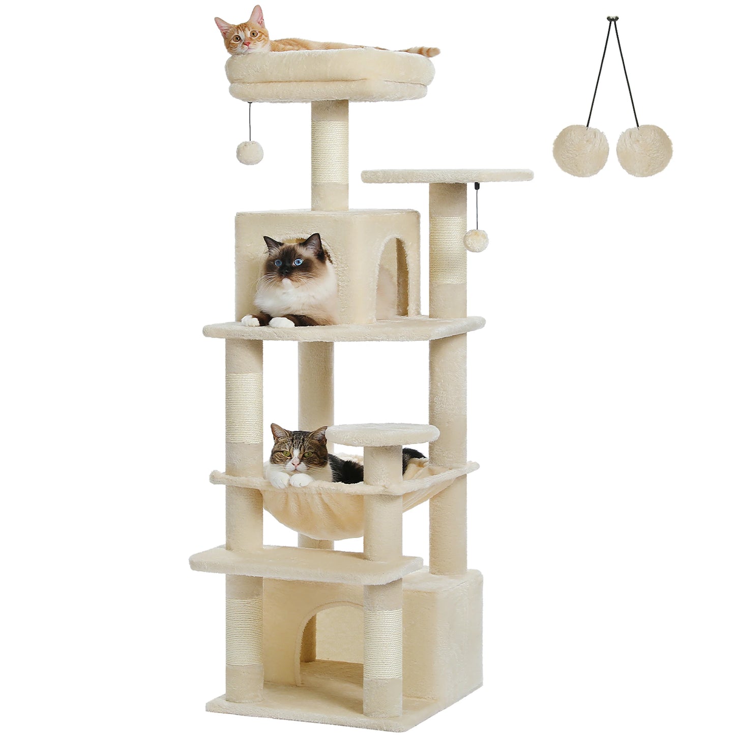Multi-Level Large Cat Tree Tower; Indoor Cat Condo with Scratching Posts & Hammock
