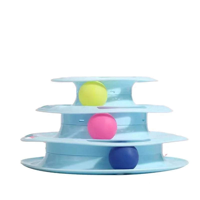 Multi-Layer Cat Tower Track Toy; Interactive Roller Ball Enrichment Toy for Bored Cats
