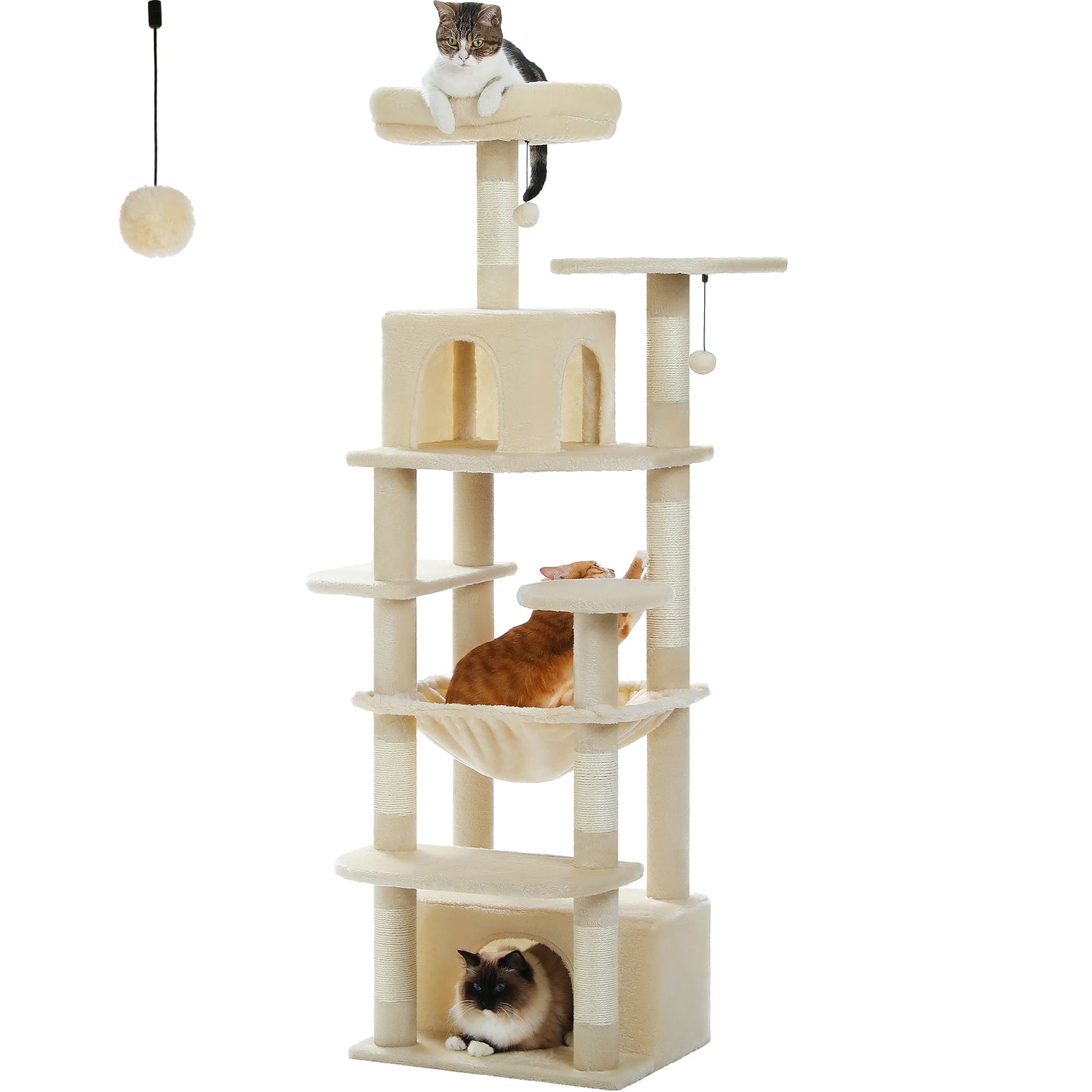 Multi-Level Large Cat Tree Tower; Indoor Cat Condo with Scratching Posts & Hammock