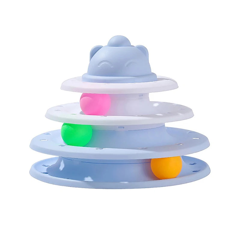 Multi-Layer Cat Tower Track Toy; Interactive Roller Ball Enrichment Toy for Bored Cats