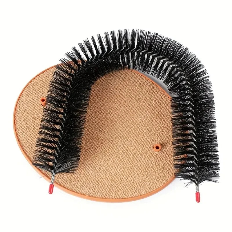 Self-Grooming Cat Arch Toy; Bristle Brush Massager & Sisal Scratching Base