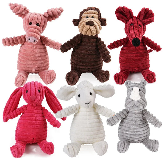 Plush Corduroy Animal Dog Toy; Durable Textured Squeaky Toy for Medium & Small Dogs