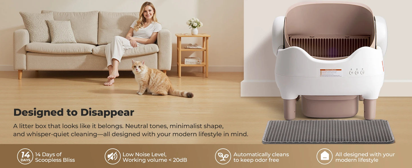 Automatic Self-Cleaning Cat Litter Box; Hands-Free Multi-Cat Electric Litter Box