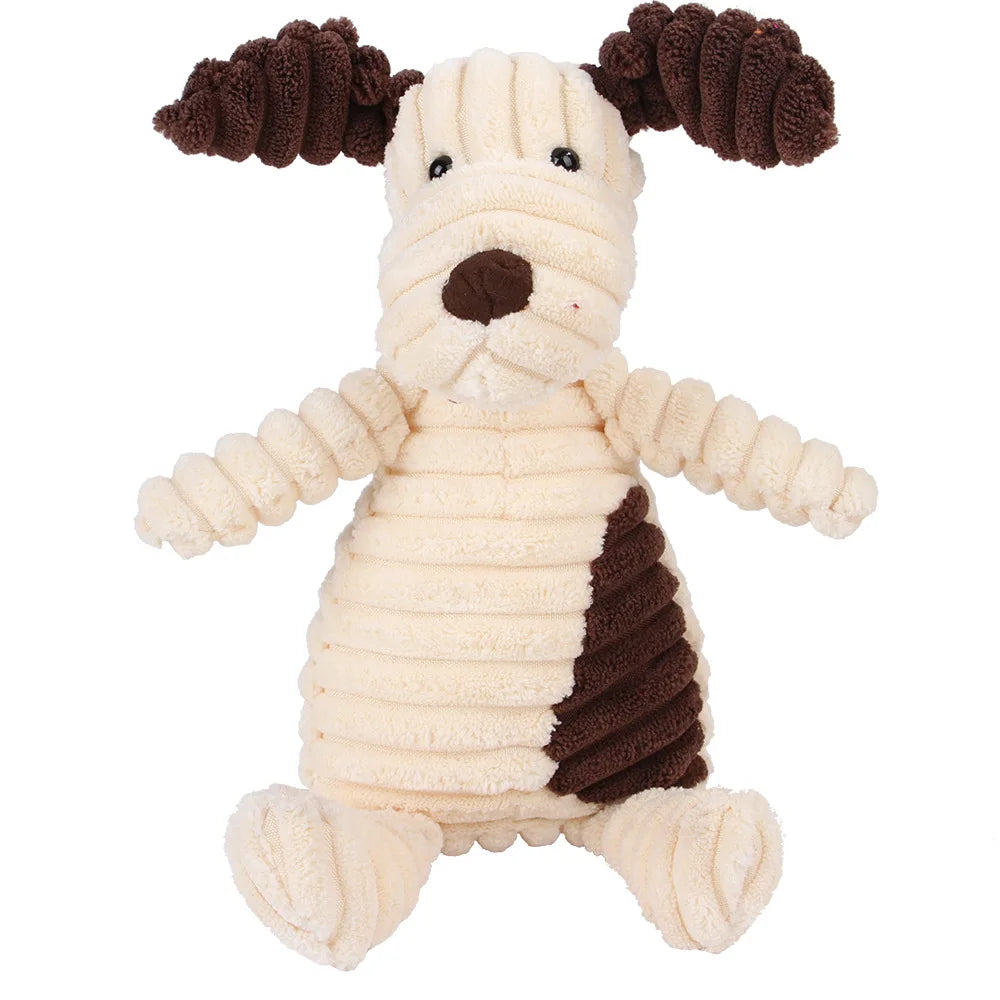 Plush Corduroy Animal Dog Toy; Durable Textured Squeaky Toy for Medium & Small Dogs
