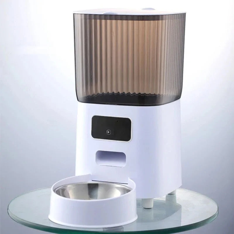 Smart Automatic Pet Feeder with HD Camera (White); WiFi Enabled Cat & Dog Food Dispenser