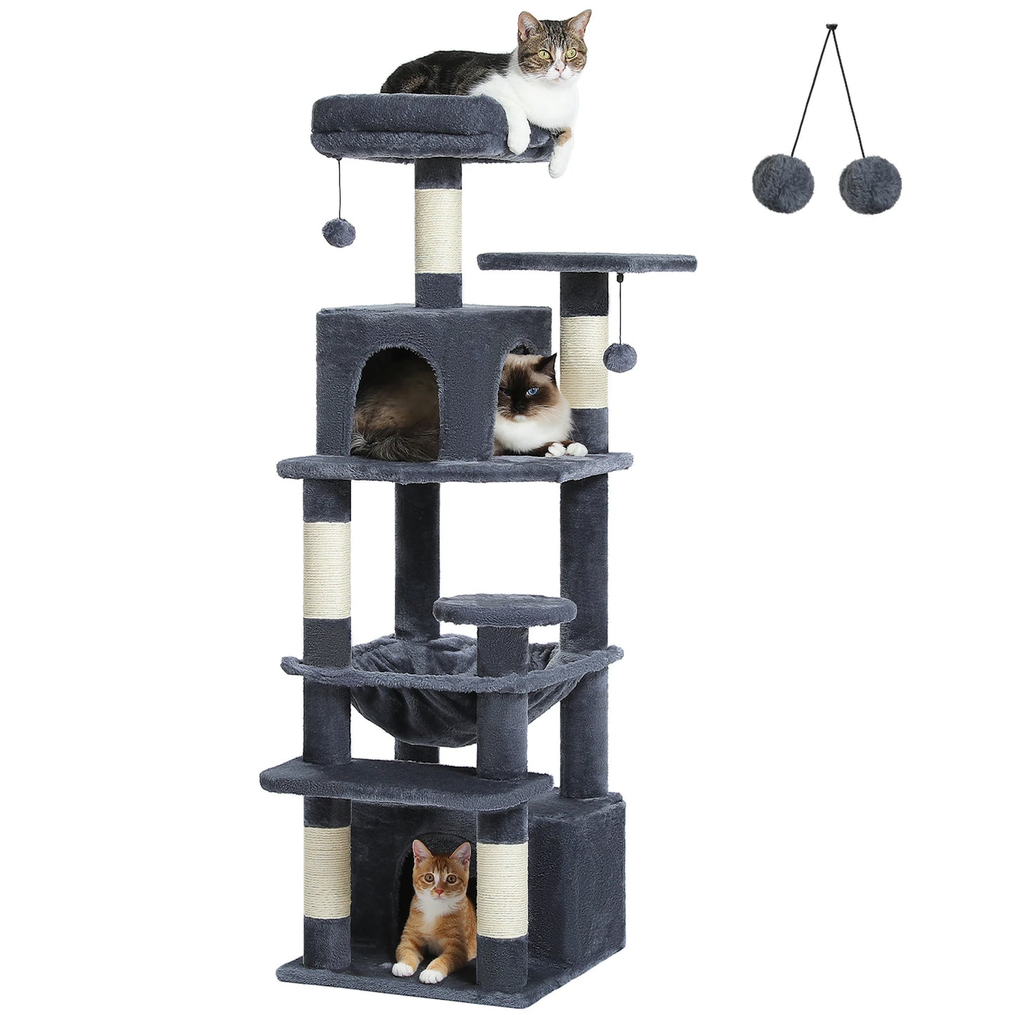 Multi-Level Large Cat Tree Tower; Indoor Cat Condo with Scratching Posts & Hammock