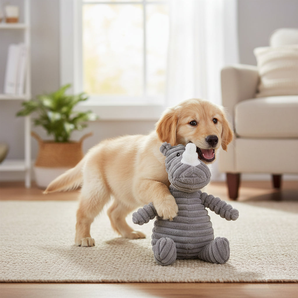 Plush Corduroy Animal Dog Toy; Durable Textured Squeaky Toy for Medium & Small Dogs
