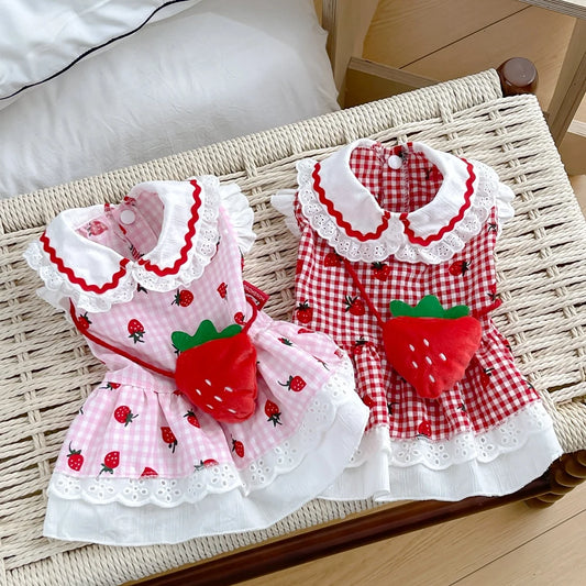 Strawberry Plaid Ruffle Pet Dress