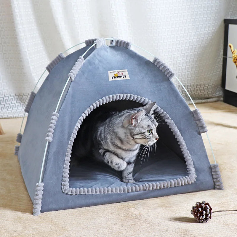 Foldable Pet Tent Bed; Portable Indoor Teepee House for Cats & Small Dogs