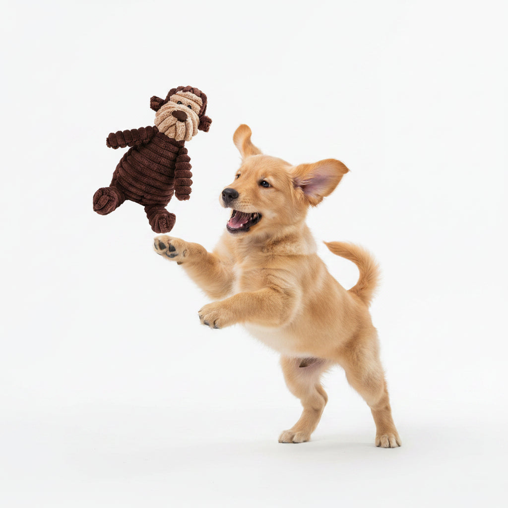 Plush Corduroy Animal Dog Toy; Durable Textured Squeaky Toy for Medium & Small Dogs