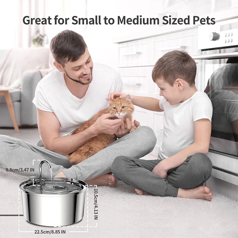 Stainless Steel Pet Water Fountain; Ultra-Quiet Automatic Dog & Cat Dispenser