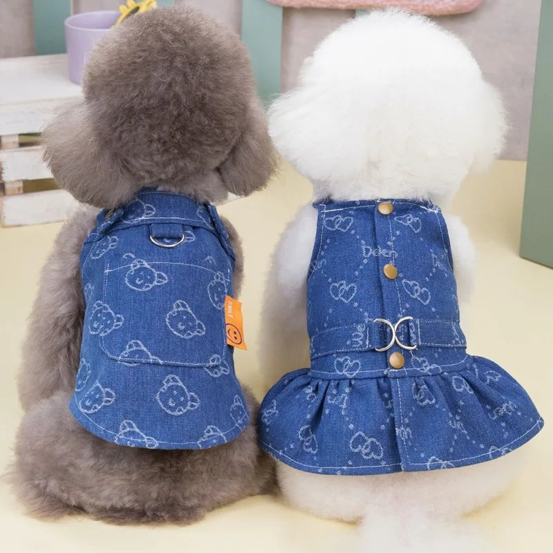 Pattern Denim Pet Dress & Vest Combo