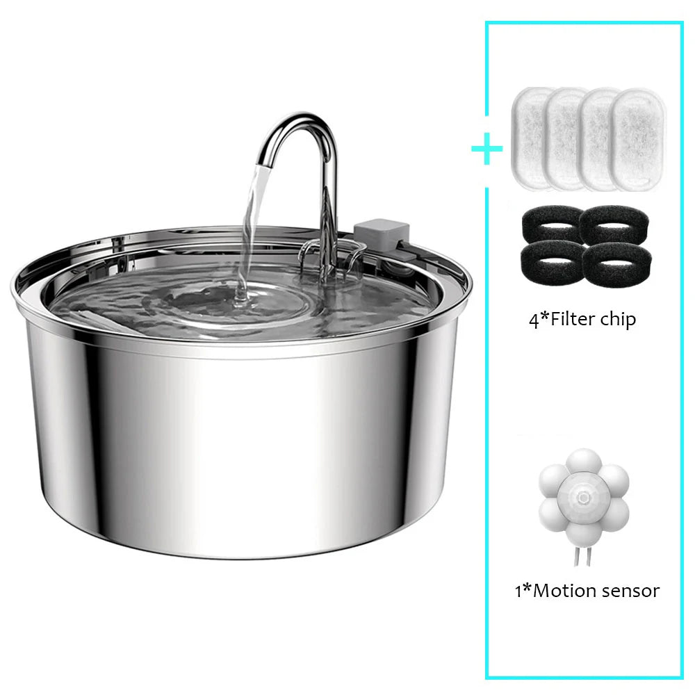 Stainless Steel Pet Water Fountain; Ultra-Quiet Automatic Dog & Cat Dispenser