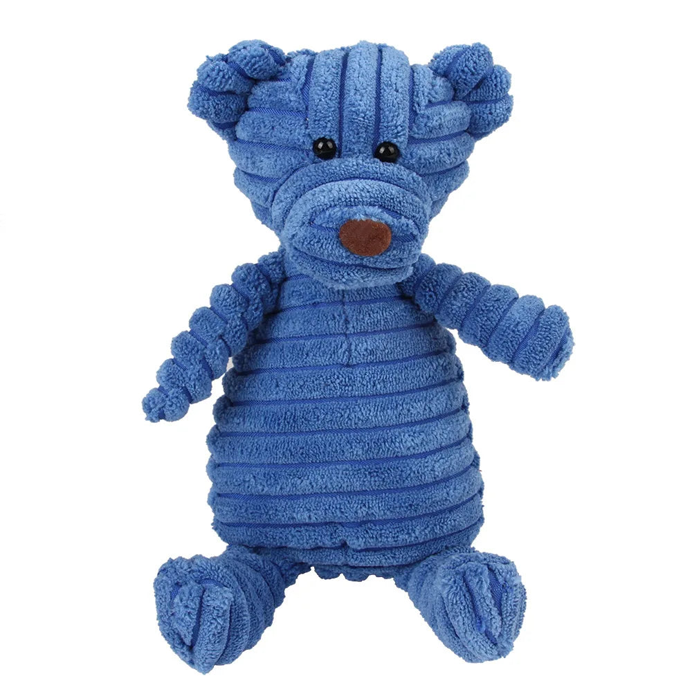 Plush Corduroy Animal Dog Toy; Durable Textured Squeaky Toy for Medium & Small Dogs