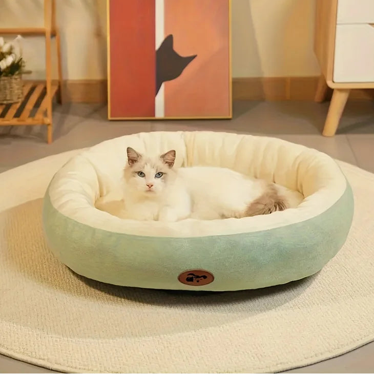Anti-Anxiety Plush Snuggle Pet Bed; Calming Round Donut Cushion for Indoor Cats & Dogs