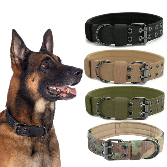 Military Tactical Dog Collar; Heavy Duty Nylon Training Collar with Control Handle