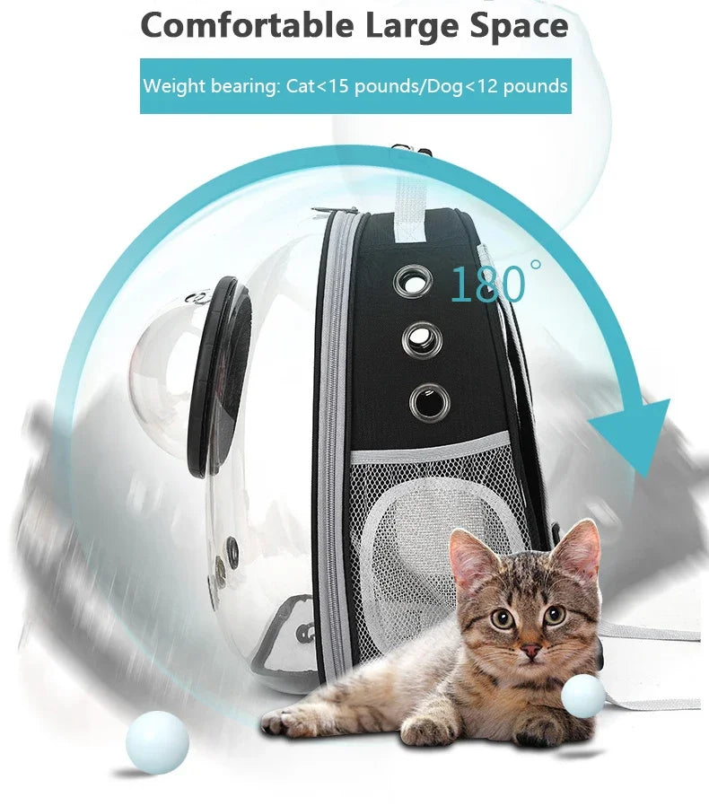 Clear Bubble View Pet Carrier Backpack; Ventilated Travel Bag for Cats & Small Dogs