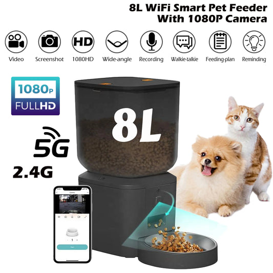 Smart Automatic Pet Feeder with HD Camera (Black); WiFi App-Controlled Portion Dispenser