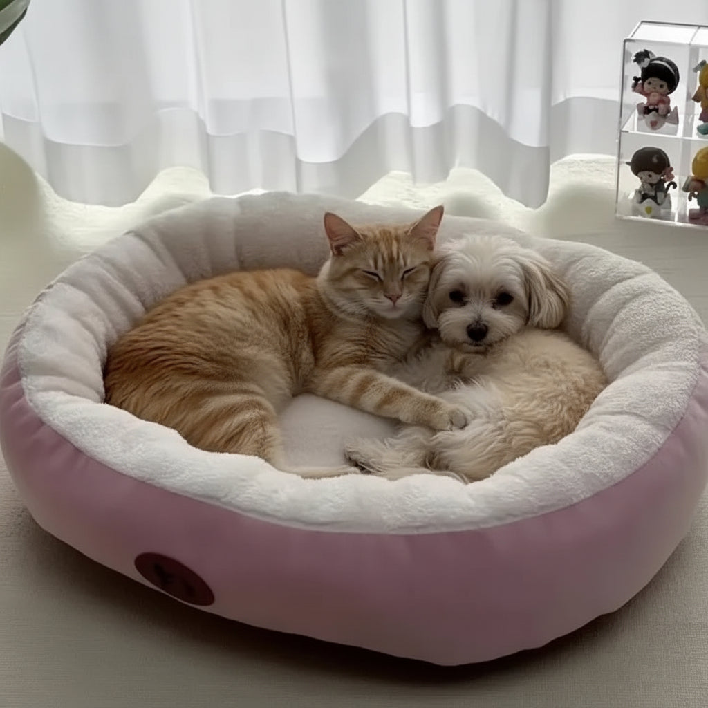 Anti-Anxiety Plush Snuggle Pet Bed; Calming Round Donut Cushion for Indoor Cats & Dogs
