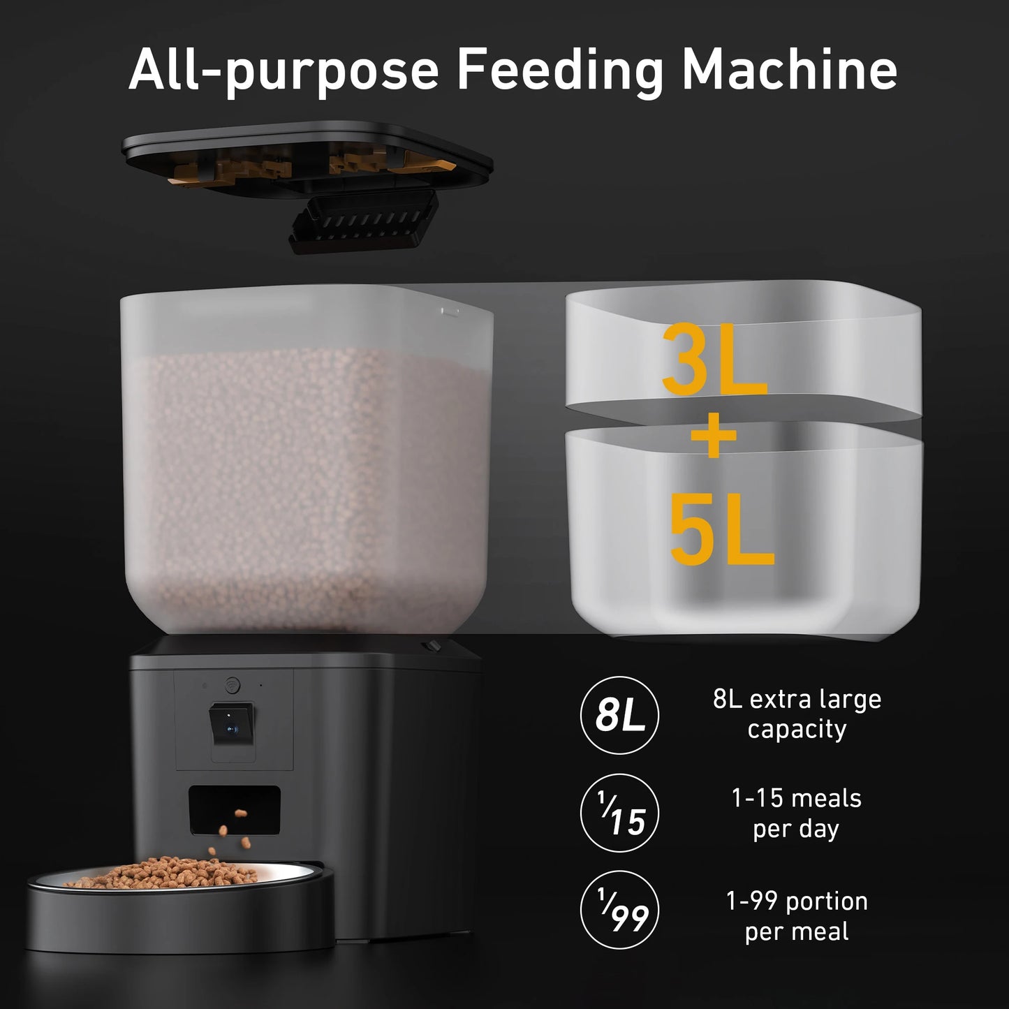 Smart Automatic Pet Feeder with HD Camera (Black); WiFi App-Controlled Portion Dispenser