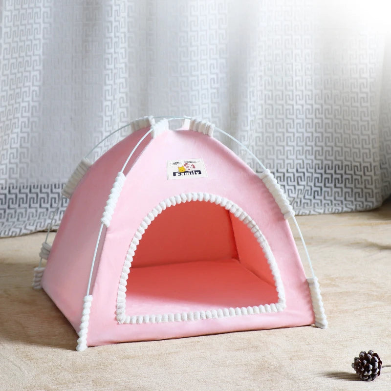 Foldable Pet Tent Bed; Portable Indoor Teepee House for Cats & Small Dogs