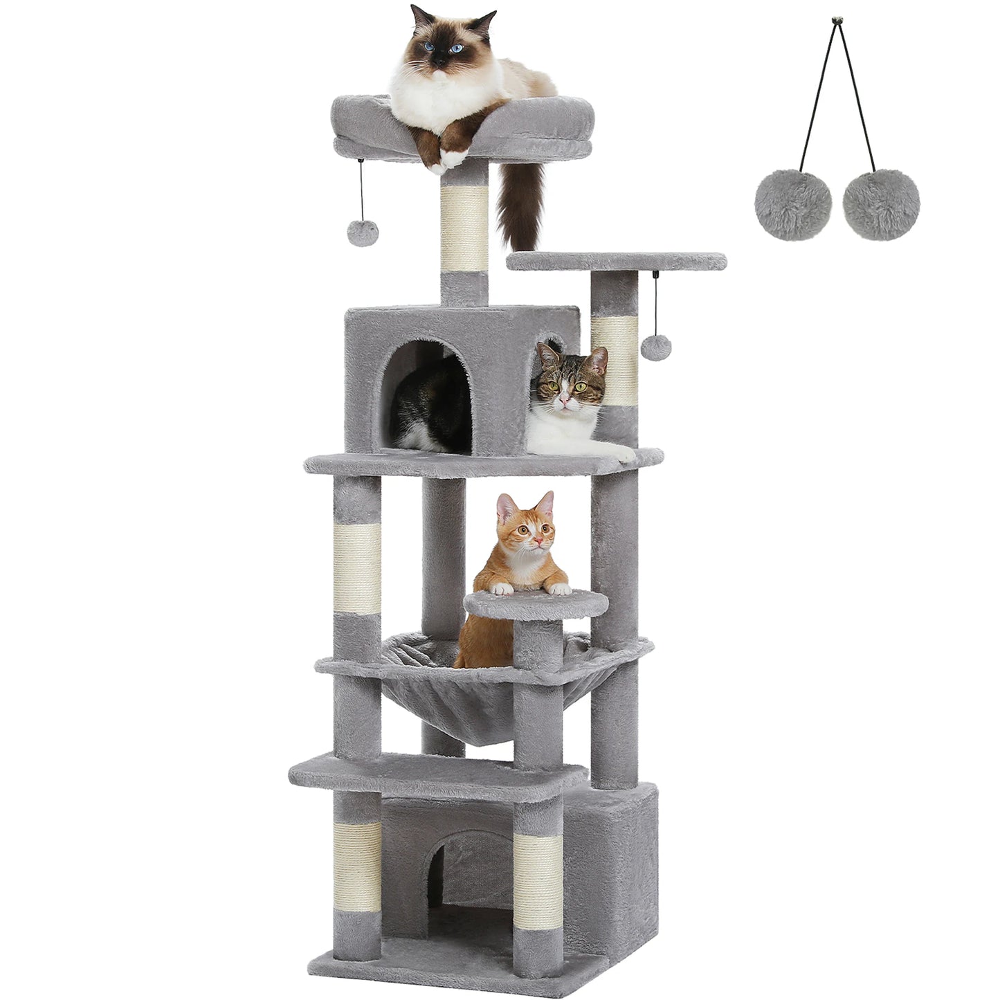 Multi-Level Large Cat Tree Tower; Indoor Cat Condo with Scratching Posts & Hammock
