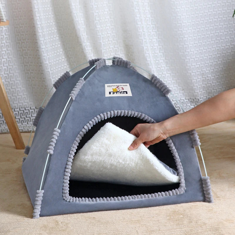 Foldable Pet Tent Bed; Portable Indoor Teepee House for Cats & Small Dogs