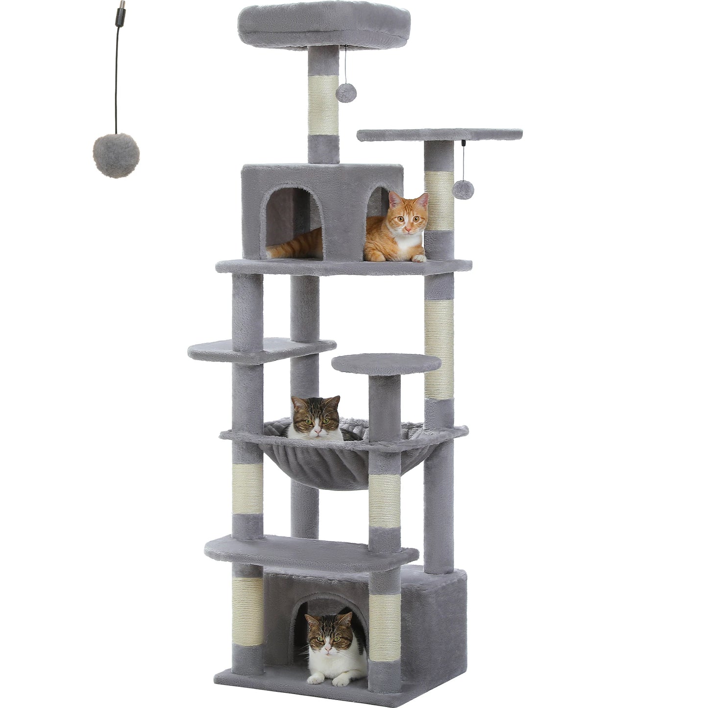 Multi-Level Large Cat Tree Tower; Indoor Cat Condo with Scratching Posts & Hammock