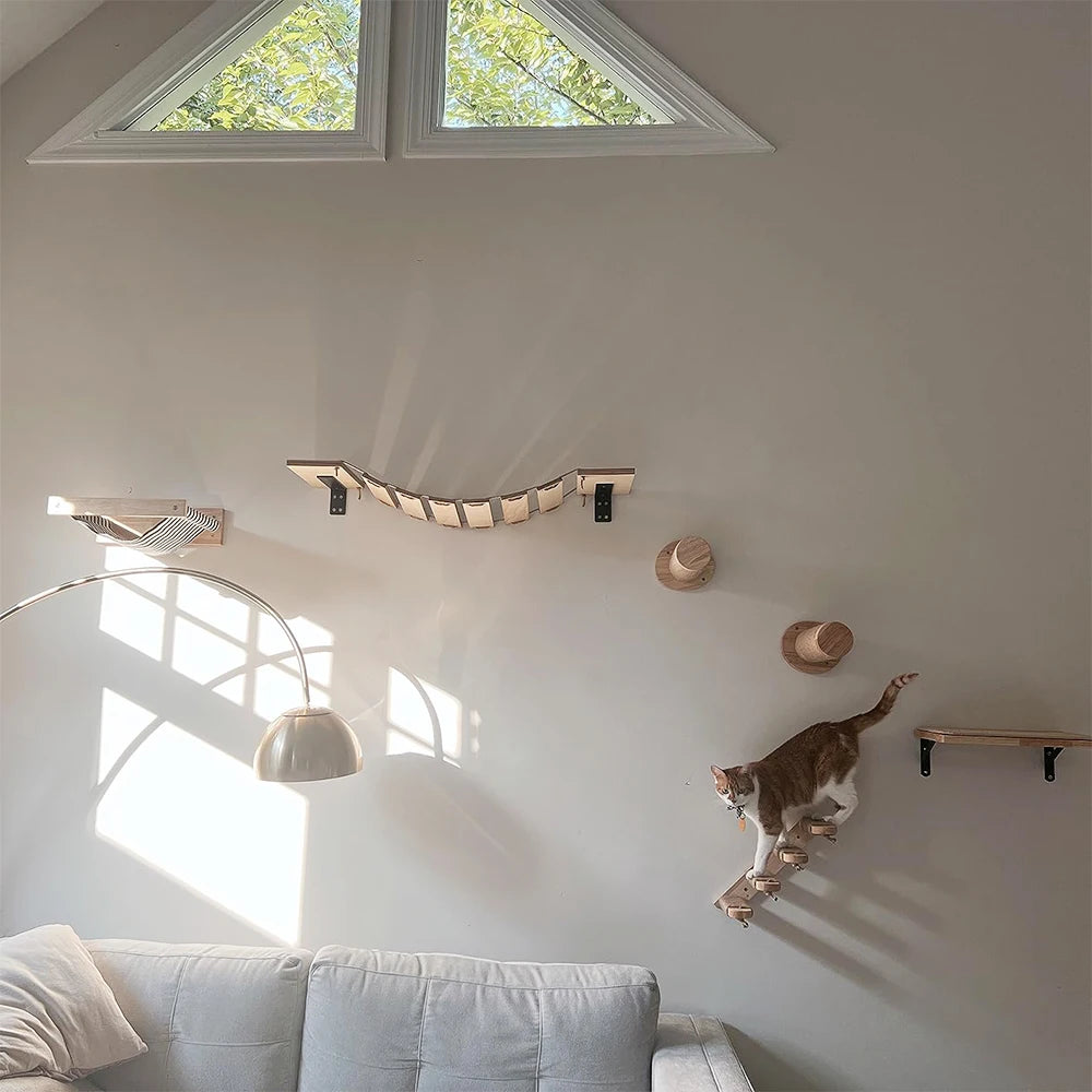 Wall Mounted Cat Climbing Shelves; Wooden Floating Perch Set for Indoor Cats