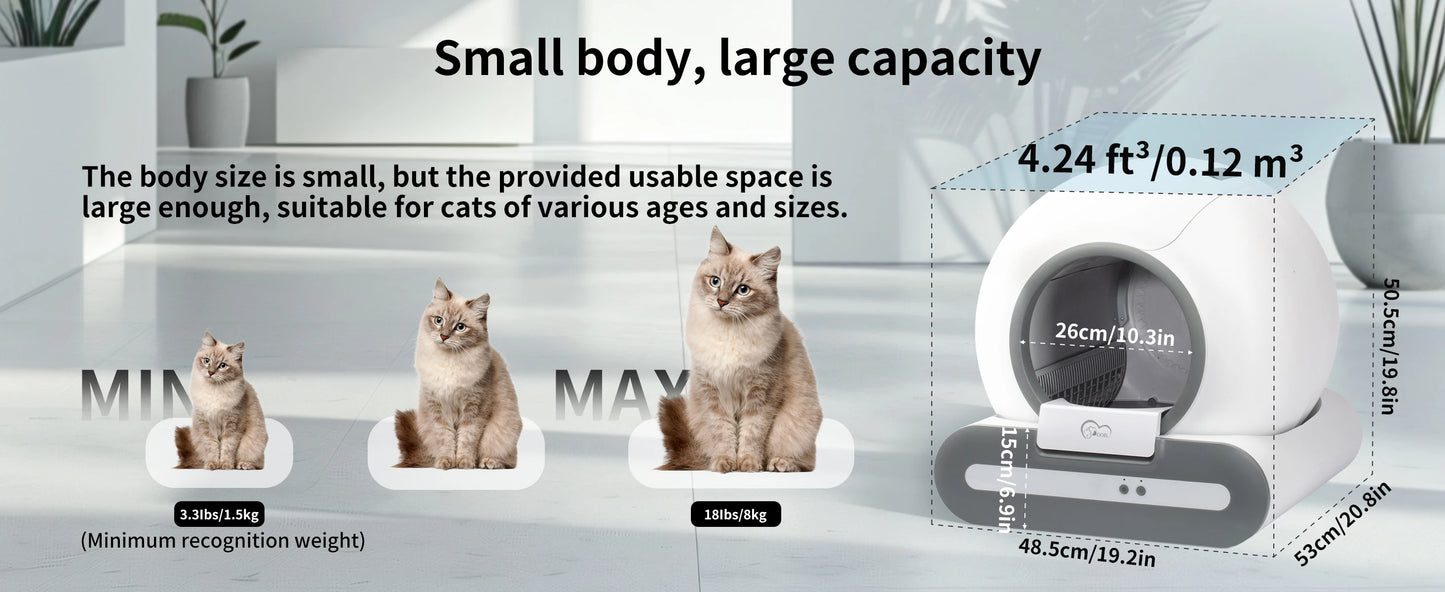 Enclosed Self-Cleaning Cat Litter Box; Low Tracking Automatic Waste Disposal