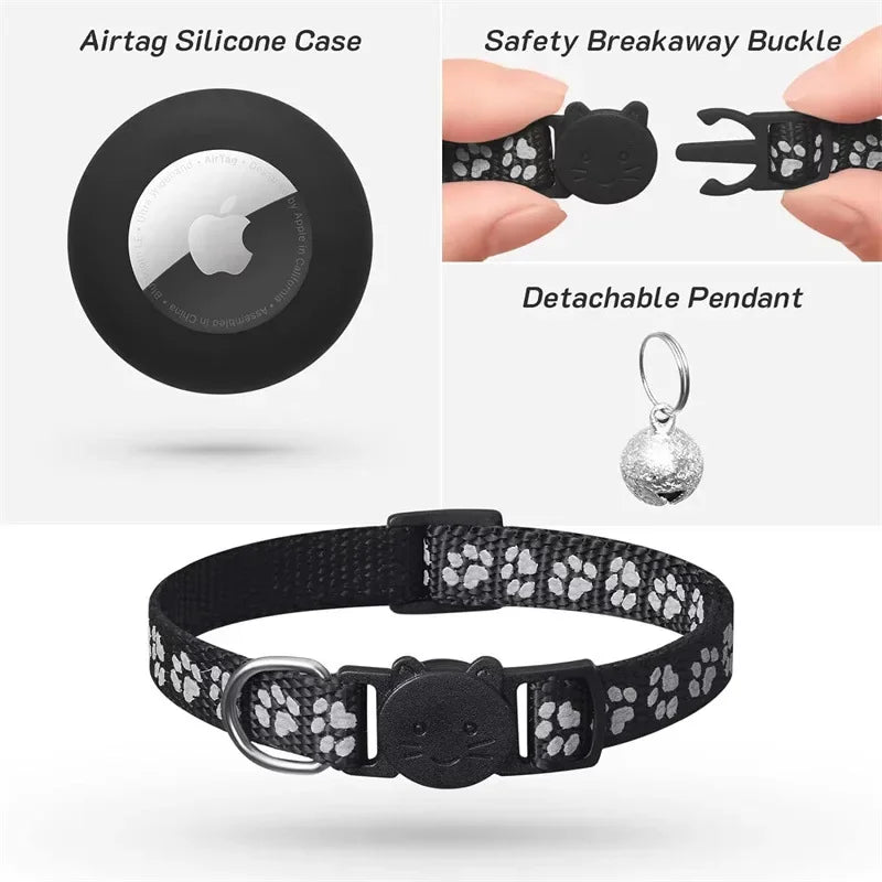 Reflective Apple AirTag Dog Collar; Adjustable Heavy Duty Anti-Loss Safety Collar