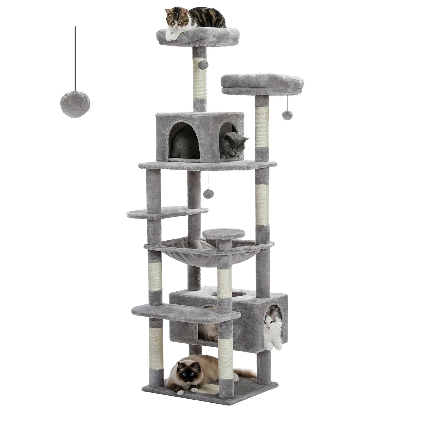 Multi-Level Large Cat Tree Tower; Indoor Cat Condo with Scratching Posts & Hammock