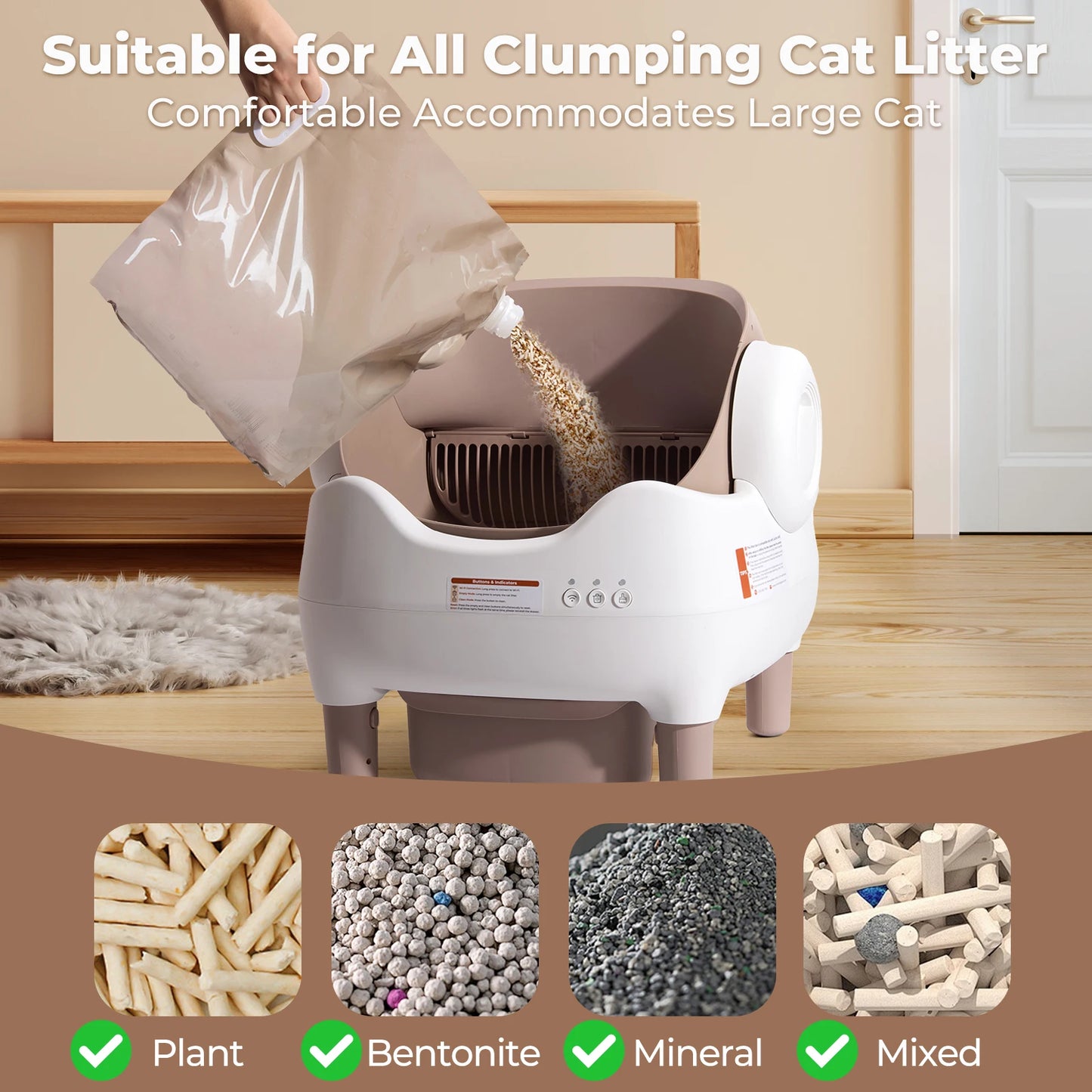 Automatic Self-Cleaning Cat Litter Box; Hands-Free Multi-Cat Electric Litter Box