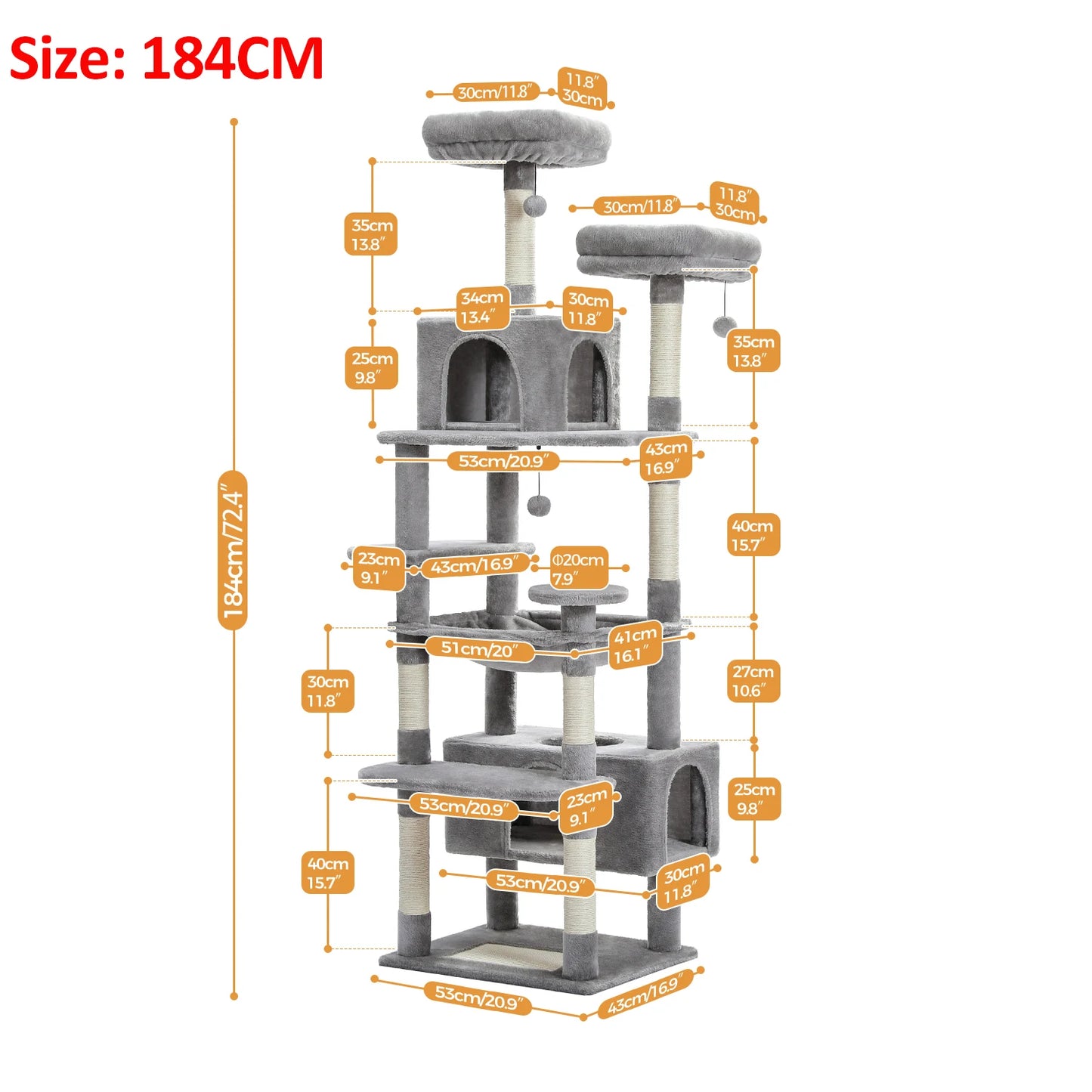 Multi-Level Large Cat Tree Tower; Indoor Cat Condo with Scratching Posts & Hammock