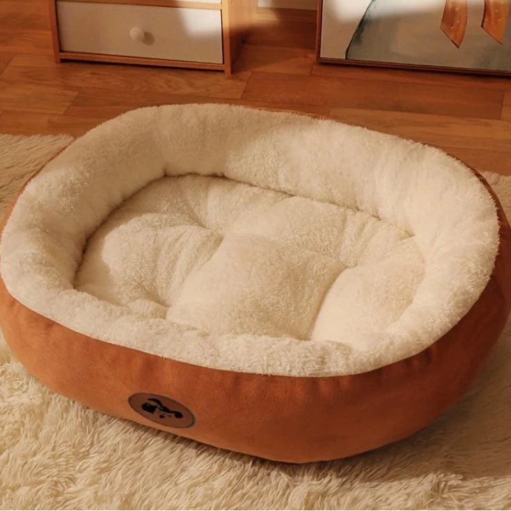 Anti-Anxiety Plush Snuggle Pet Bed; Calming Round Donut Cushion for Indoor Cats & Dogs