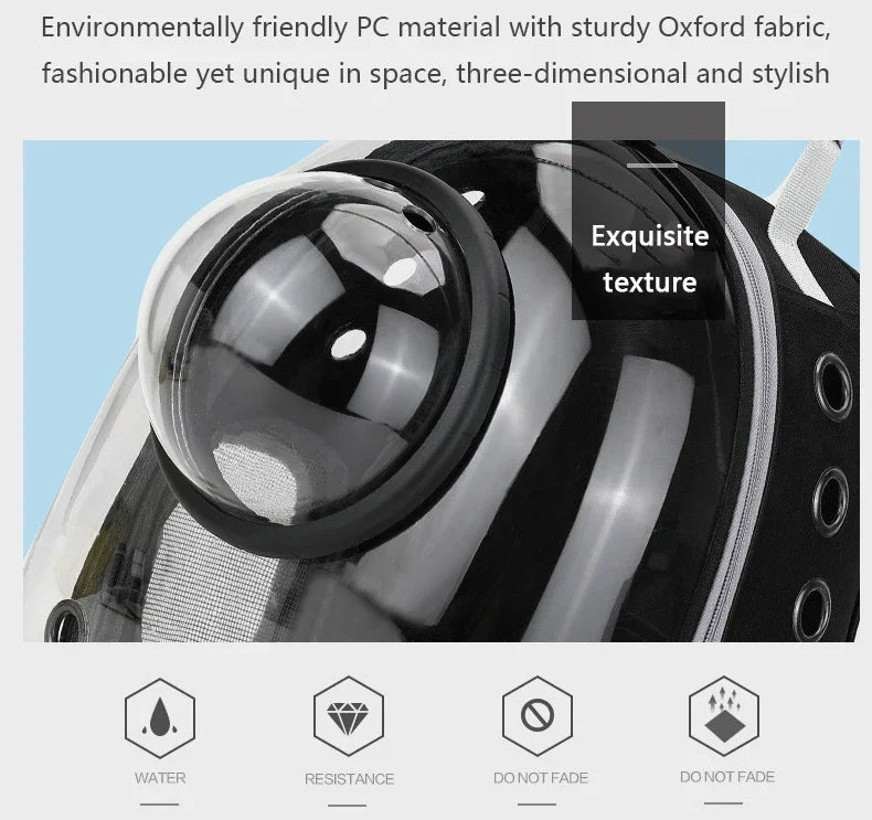 Clear Bubble View Pet Carrier Backpack; Ventilated Travel Bag for Cats & Small Dogs