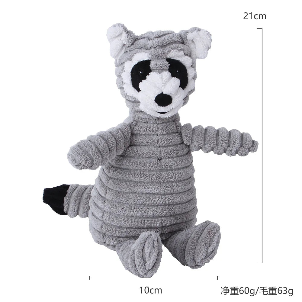 Plush Corduroy Animal Dog Toy; Durable Textured Squeaky Toy for Medium & Small Dogs