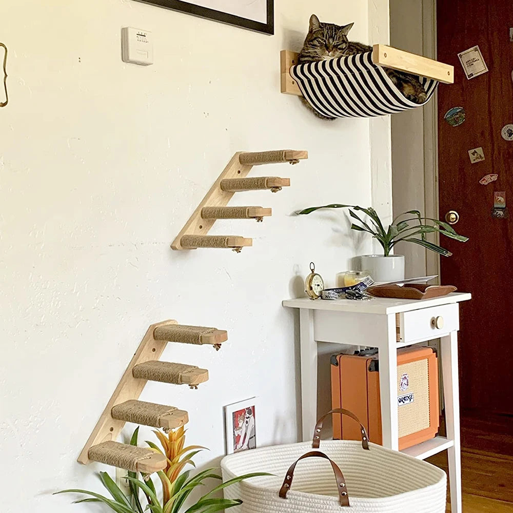 Wall Mounted Cat Climbing Shelves; Wooden Floating Perch Set for Indoor Cats