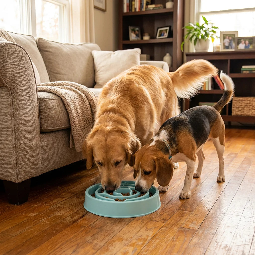 Anti-Gulping Everyday Slow Feeder Pet Bowl; Maze Pattern Bloat Prevention Dish