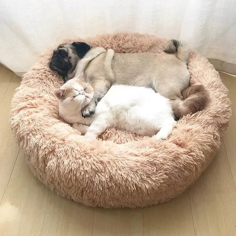 Anti-Anxiety Calming Plush Pet Bed; Ultra-Soft Faux Fur Donut Cushion for Cats & Dogs