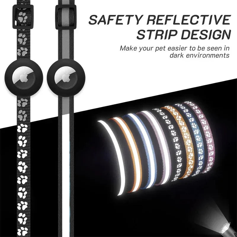Reflective Apple AirTag Dog Collar; Adjustable Heavy Duty Anti-Loss Safety Collar