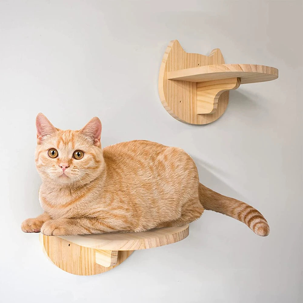 Wall Mounted Cat Climbing Shelves; Wooden Floating Perch Set for Indoor Cats