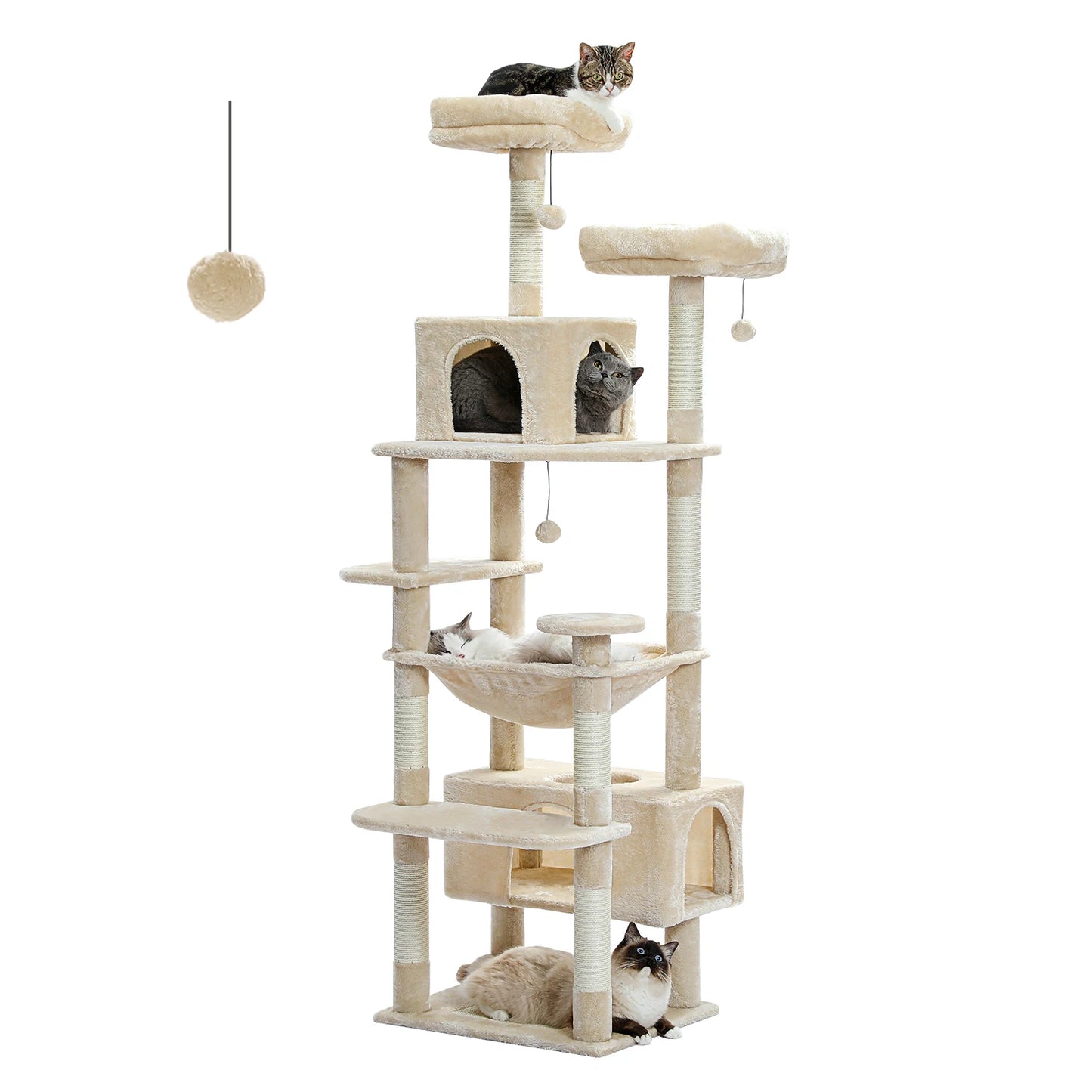 Multi-Level Large Cat Tree Tower; Indoor Cat Condo with Scratching Posts & Hammock